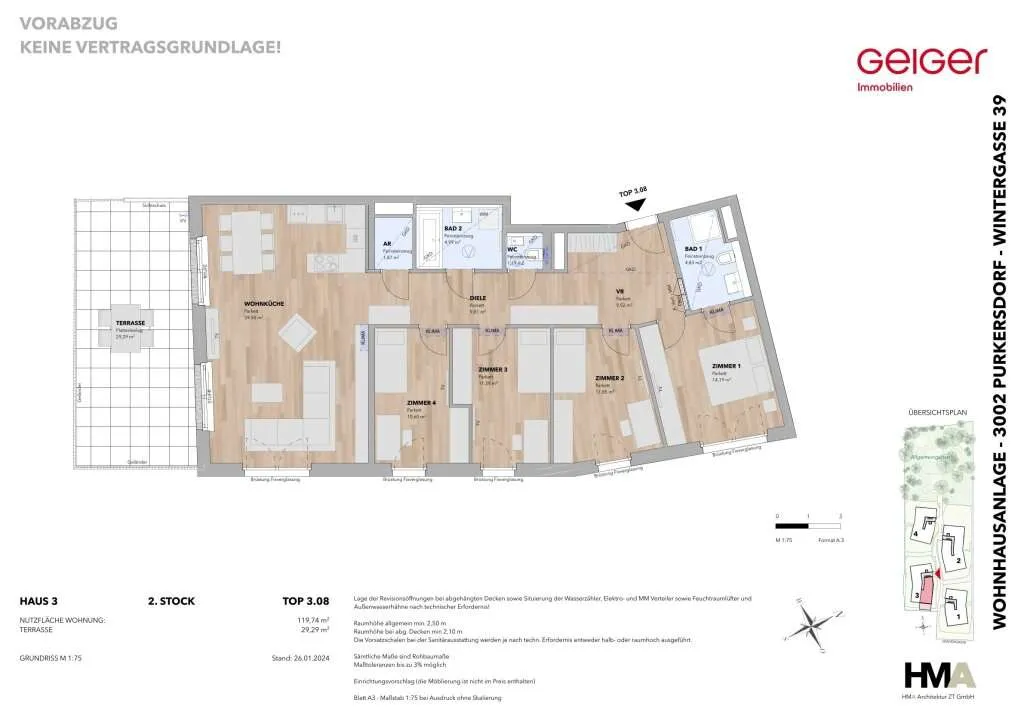 Südseitige 5-Zimmer Wohnung mit großer Terrasse - Top 3.08 - Ansicht 2