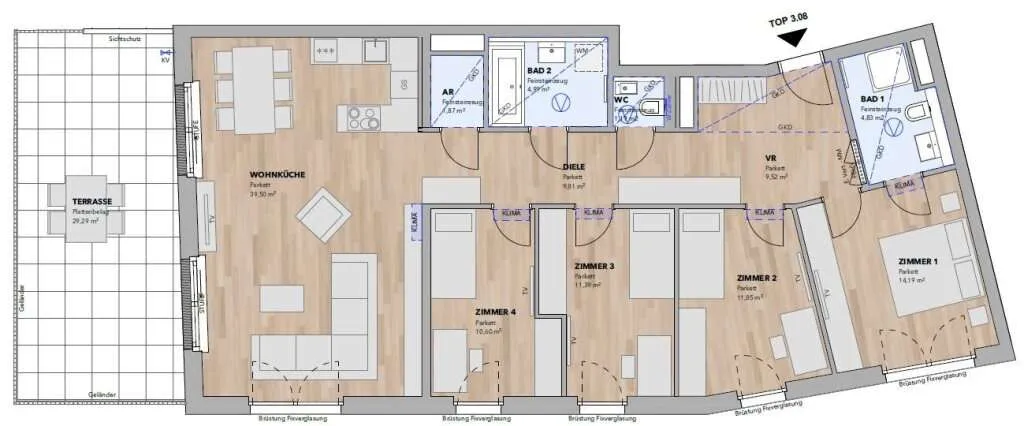 Südseitige 5-Zimmer Wohnung mit großer Terrasse - Top 3.08 - Ansicht 3
