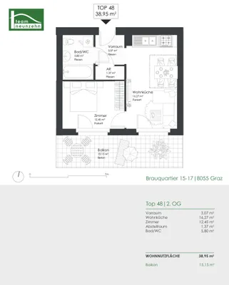 2-Zimmer-Wohnung mieten in Graz – 38,95 m², € 643 – Bild 18 von 18