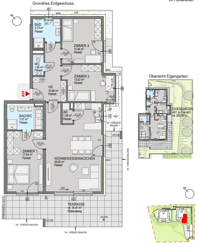 Exklusive 4-Zimmer-Wohnung mit Garten - in Bestlage - St. Peter – pohled 3