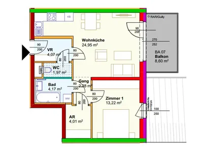 2-Zimmer-Wohnung mieten in Horn – 54,67 m², € 542 – Bild 2 von 2