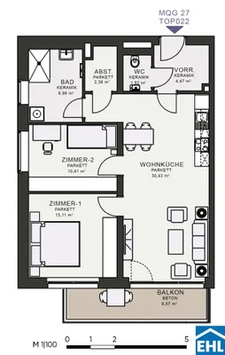 3-Zimmer-Wohnung mieten in Graz – 69,31 m², € 1.028 – Bild 7 von 7