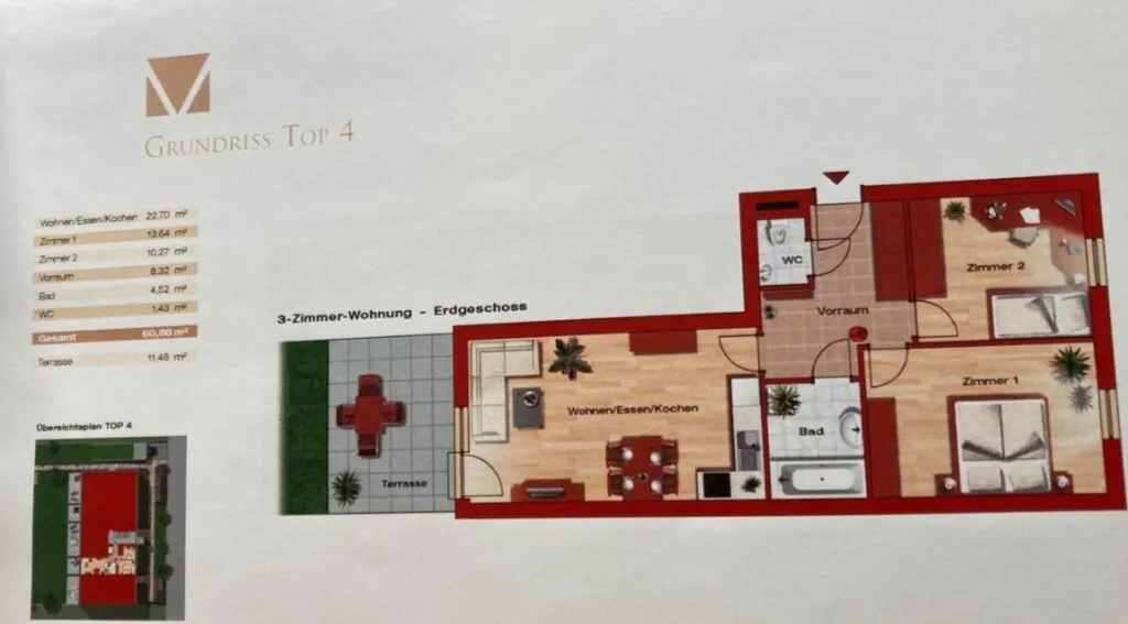 Nette Terrassenwohnung mit 2 Schlafzimmer und Garagenparkplatz in der Brucknerstraße in Graz - Ansicht 3