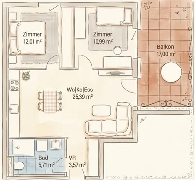 3-Zimmer-Wohnung kaufen in Graz – 58 m², € 334.149 – Bild 6 von 6