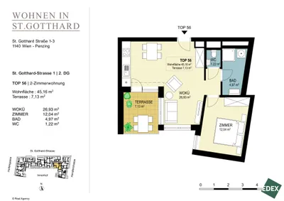 2-Zimmer-Wohnung mieten in Wien – 45,16 m², € 1.035 – Bild 11 von 11