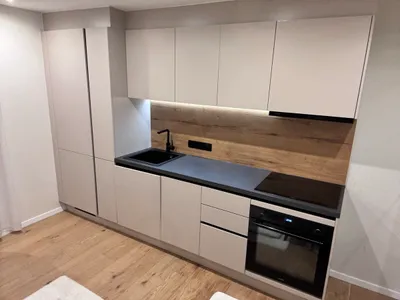 küche mit e-geräten Küchenzeile - 220 cm breit - Schwarz matt Endgrain Oak – Capri Lang
