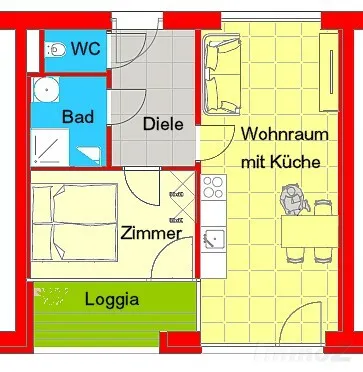 1 kambarių butas, 50 m²