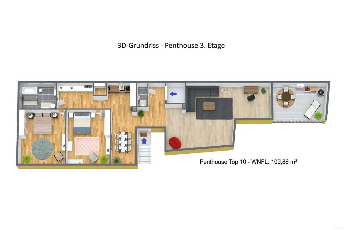 Exklusives Neubau-Penthouse mit Lift direkt in die Wohnung, Klimaanlage & Panoramaterrasse - Graz Jakomini - Ansicht 3