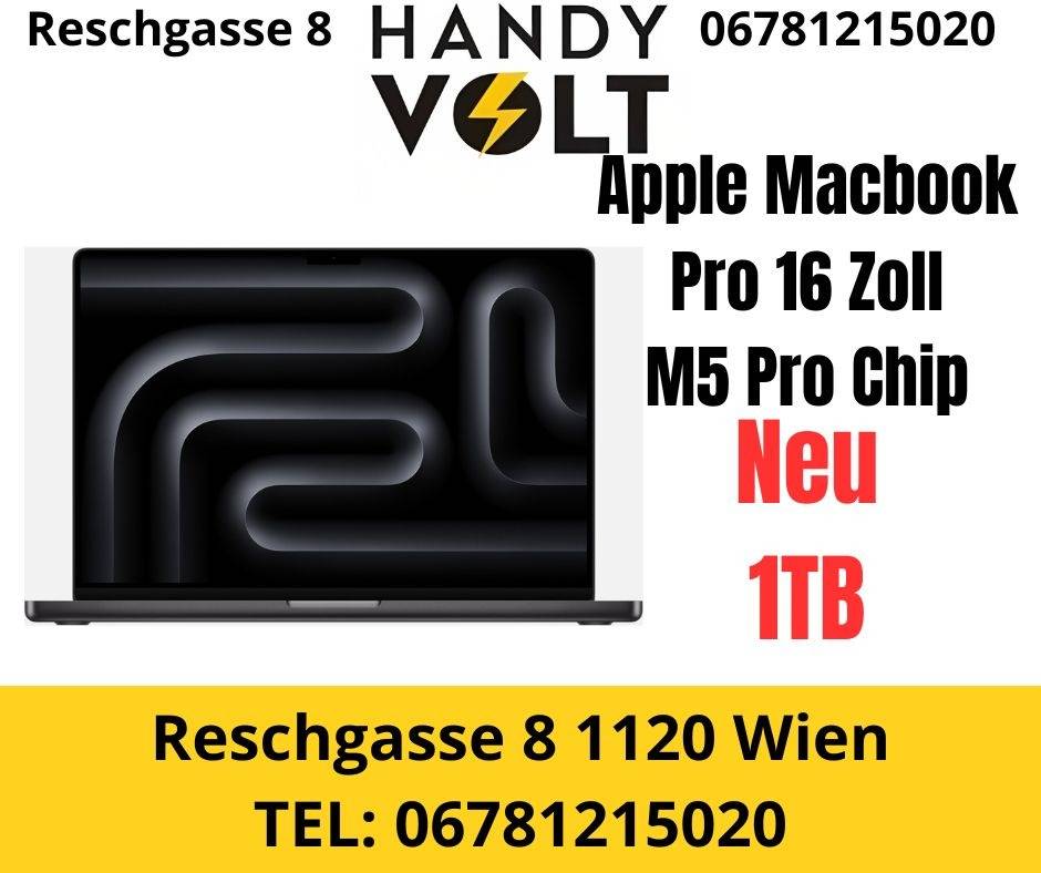 Apple Macbook Pro 16 Zoll 2026 / M5 Pro Chip / 1TB / 24GB RAM / 18 Core CPU / 20 Core GPU / NEU / AT-WARE / Originalverpackt / Volle Herstellergarantie / Space Black