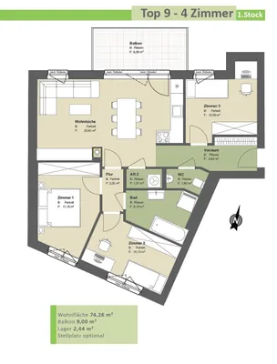 4-Zimmer-Wohnung kaufen in Tulln – 74,29 m², € 370.000 – Bild 5 von 27