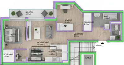 3-Zimmer-Wohnung kaufen in Wien – 59,13 m², € 322.000 – Bild 9 von 10
