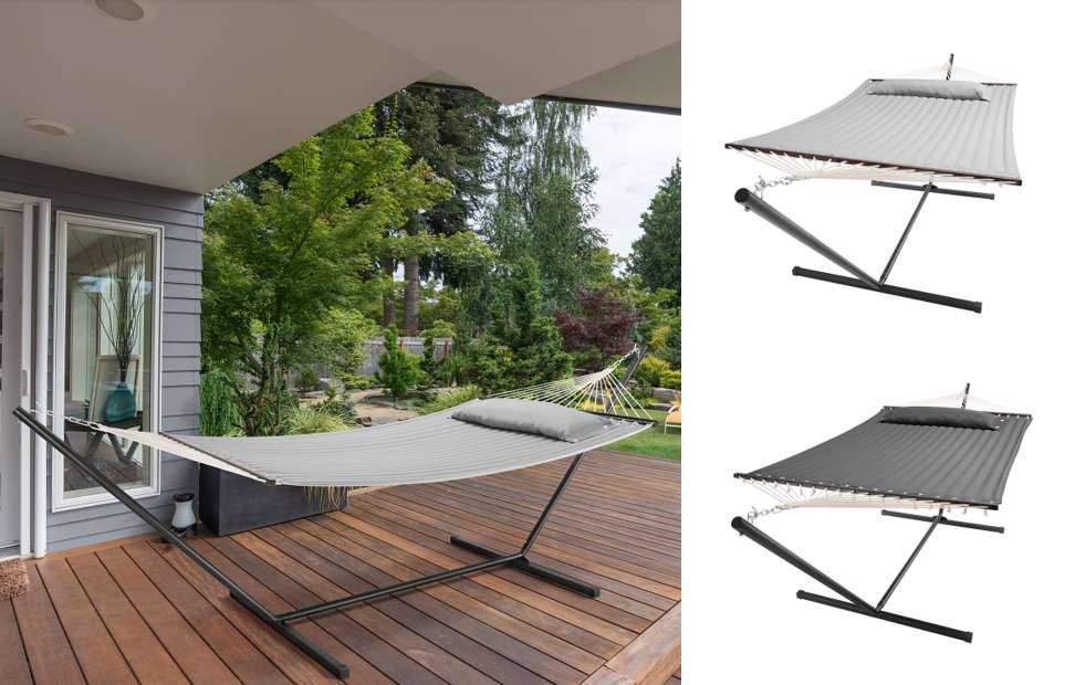 GRILLERKING Hngematte mit Gestell und Kissen hellgrau und anthrazit fr 2  Personen Hngematte Gartenliege Liege JU25592 JU25591,  99,- (4882  Oberwang) - willhaben
