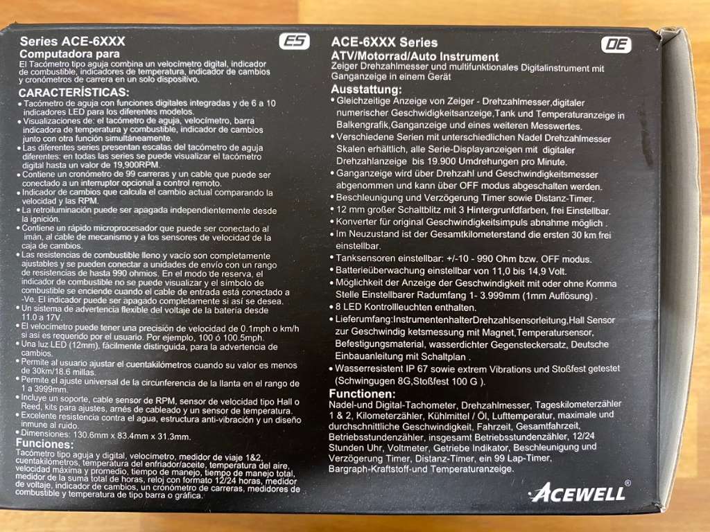 Acewell ACE-6X54, Tachometer und Drehzahlmesser, ATV
