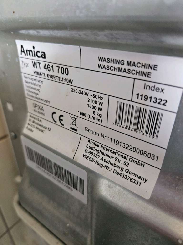 Amica Toplader Waschmaschine, 40 cm, 6 kg WT461700, wie Bosch/ Siemens,  RestGarantie, € 230,- (83483 Bischofswiesen) - willhaben