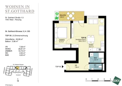 2-Zimmer-Wohnung mieten in Wien – 50,99 m², € 1.169 – Bild 17 von 17