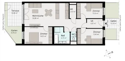 Großzügige 4 Zimmer Wohnung mit Privatgarten – Bild 2