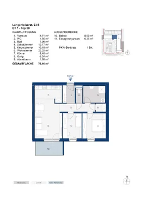 3-Zimmer-Wohnung mieten in Krems Land – 76,16 m², € 730 – Bild 2 von 2