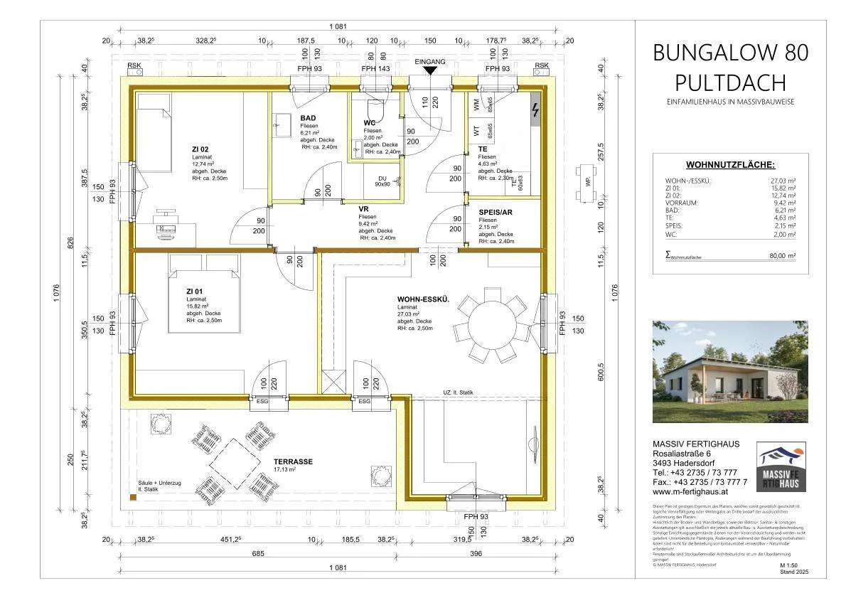 AKTIONSHAUS Bungalow 80 m² - Belagsfertig ab € 199.999, -! - Ansicht 3