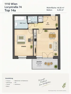 2-Zimmer-Wohnung mieten in Wien – 44,55 m², € 999 – Bild 12 von 13