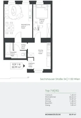 2-Zimmer-Wohnung kaufen in Wien – 50,99 m², € 145.000 – Bild 13 von 13
