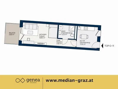 1-Zimmer-Wohnung mieten in Graz – 38,6 m², € 591 – Bild 2 von 8