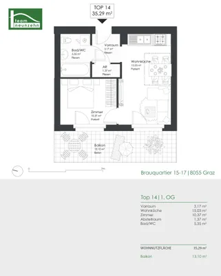 2-Zimmer-Wohnung mieten in Graz – 35,29 m², € 600 – Bild 16 von 16