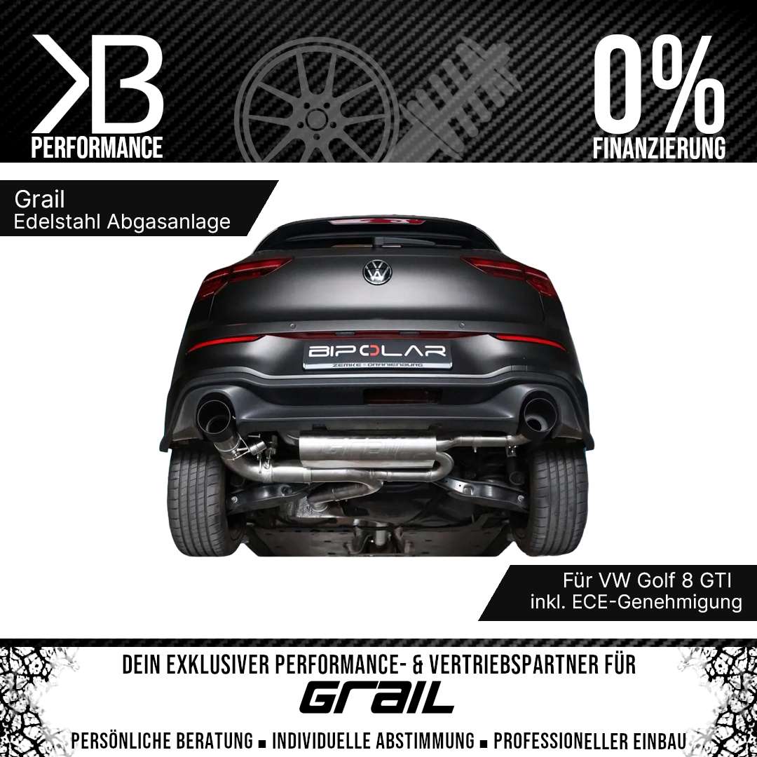 Grail Edelstahl Klappenabgasanlage / Eintragungsfrei / VW Golf 8 GTI Performance