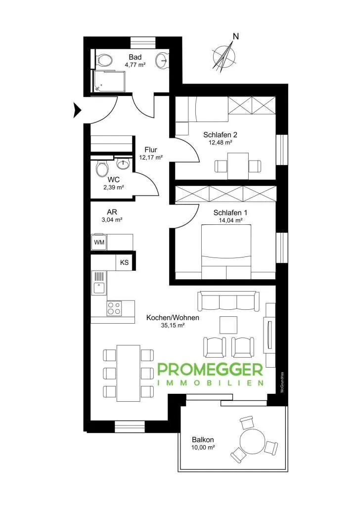 NEUBAUPROJEKT: PRÖLLHOFSTRASSE | OBERALM - 3 Zimmer Balkonwohnung - Provisionsfrei! - Ansicht 3