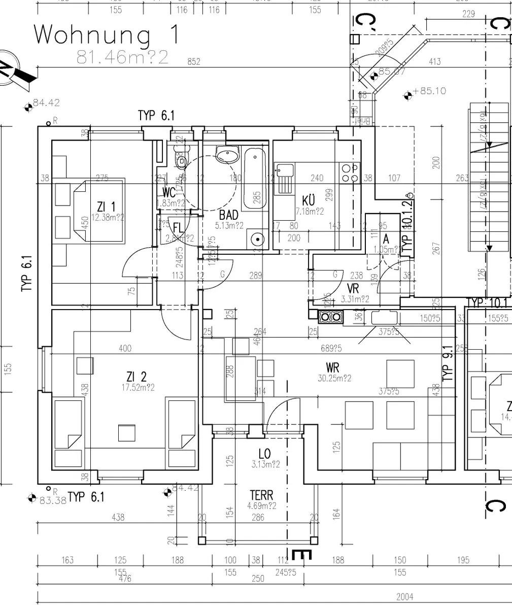 ERDGESCHOSSWOHNUNG mit 3 Zimmern in ruhiger Lage - geförderte Miete - 3 Zimmer – pohled 2