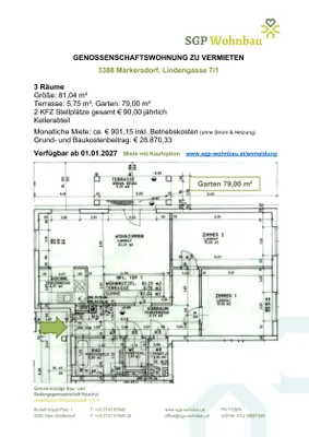3-Zimmer-Wohnung mieten in Sankt Pölten Land – 81,04 m², € 901