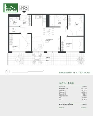 4-Zimmer-Wohnung mieten in Graz – 72 m², € 1.188 – Bild 18 von 18