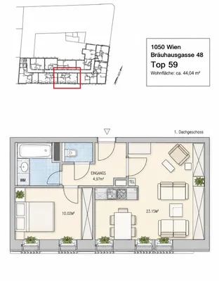 2-Zimmer-Wohnung mieten in Wien – 44,04 m², € 907 – Bild 11 von 12