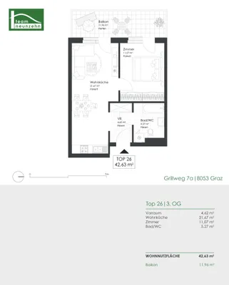 2-Zimmer-Wohnung mieten in Graz – 42,63 m², € 619 – Bild 23 von 23