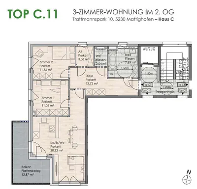 3-Zimmer-Wohnung mieten in Braunau am Inn – 76 m², € 1.140 – Bild 3 von 13