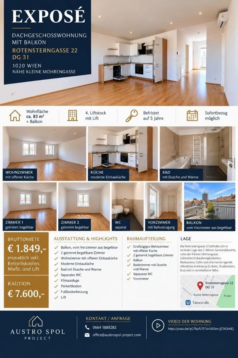 3-комнатная мансардная квартира с балконом, 83 м², Леопольдштадт, Леопольдштадт