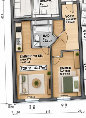 2-Zimmer-Wohnung mieten in Wien – 43,37 m², € 843 – Bild 9 von 19