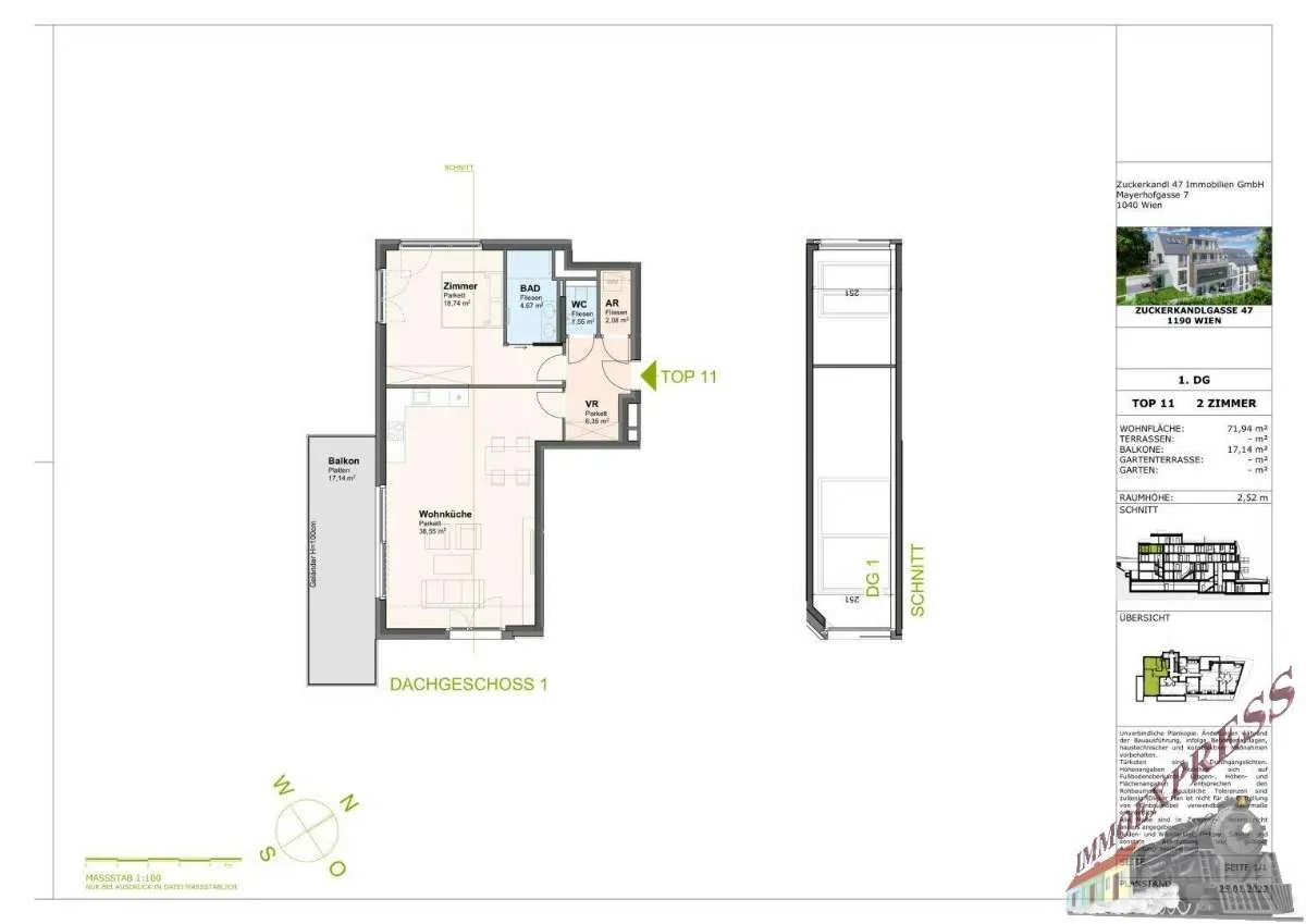 Dachtraum - großzügige 2-Zimmer-Wohnung mit südseitiger 17 m² Terrasse, Erstbezug, ruhige Lage im Dachgeschoss ohne Schrägen – pohled 3