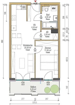 2-Zimmer-Wohnung mieten in Wien – 45,6 m², € 1.195 – Bild 8 von 8