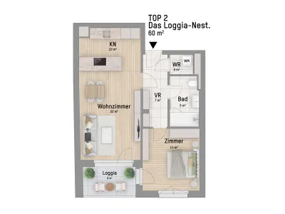 2-Zimmer-Wohnung kaufen in Wien – 60,5 m², € 349.900 – Bild 3 von 6