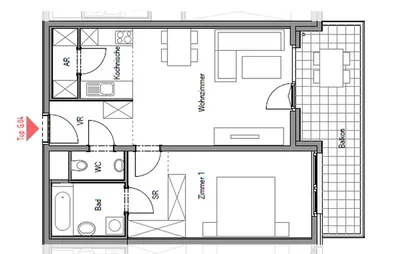 2-Zimmer-Wohnung mieten in Graz – 58,23 m², € 766 – Bild 2 von 9