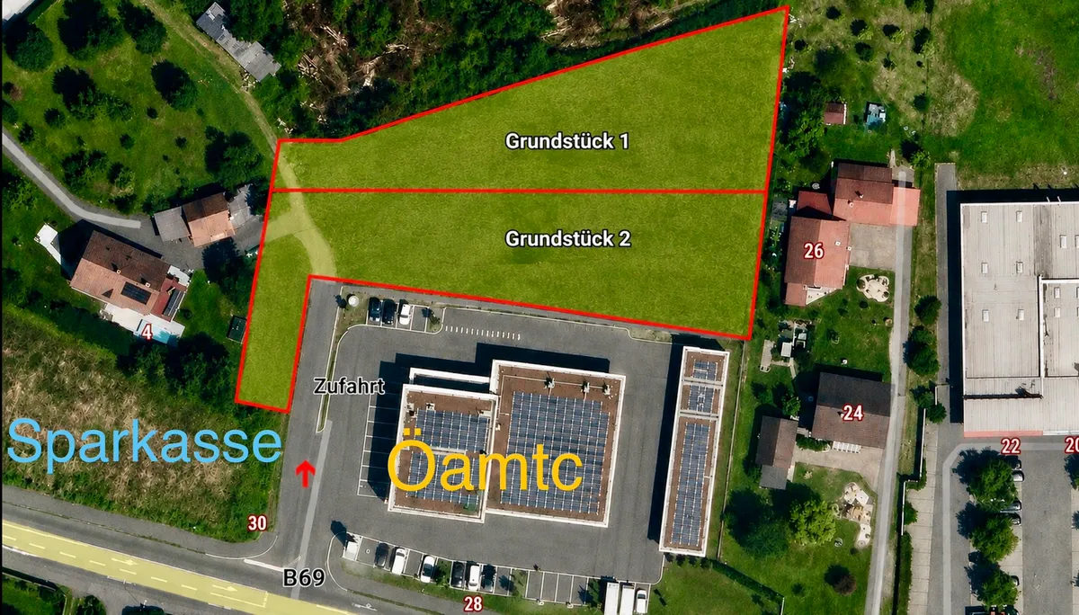 Gewerbegrundstück in Frequenzlage an der B69 - ca. 1.860 m², Bebauungsplan & LKW-Zufahrt - Ansicht 2