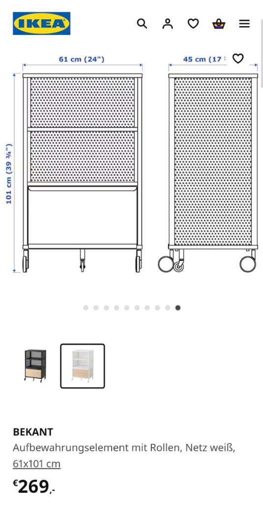 IKEA BEKANT Aufbewahrungselement mit Rollen, 61x101 shops cm