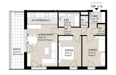 3-Zimmer-Wohnung mieten in Wiener Neustadt – 70 m², € 1.019 – Bild 12 von 12