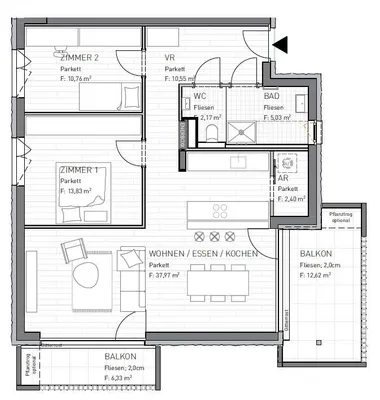 3-Zimmer-Wohnung kaufen in Klagenfurt – 82,71 m², € 341.100 – Bild 2 von 4