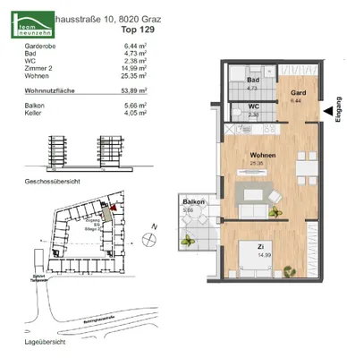 2-Zimmer-Wohnung mieten in Graz – 53,89 m², € 859 – Bild 25 von 25