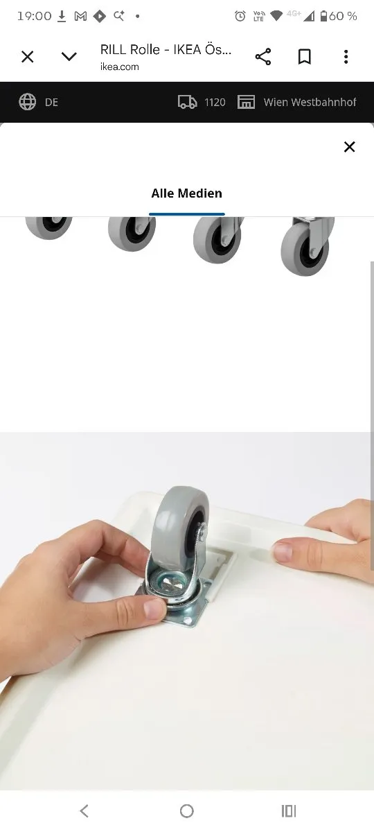 Ikea Rollen Möbelrollen - 6 Stück inkl Schiene (für Kallax) 3x mit Bremse, 3x ohne), € 18,- (1120 Wien)