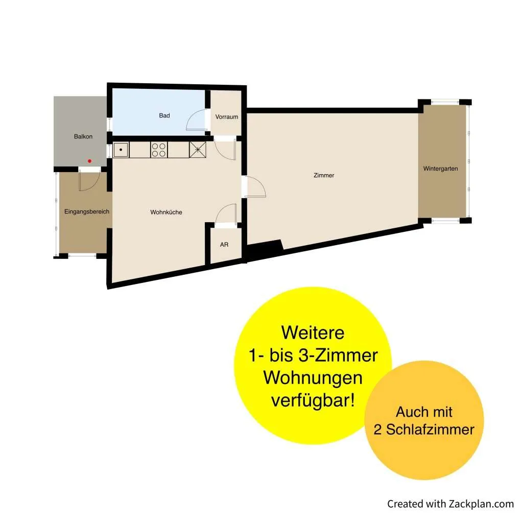 Sonnige 2-Zimmer mit Wintergarten und Balkon – pohled 2
