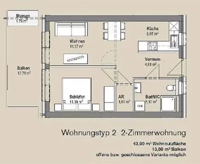 2-Zimmer-Wohnung mieten in Graz – 43 m², € 695 – Bild 7 von 7