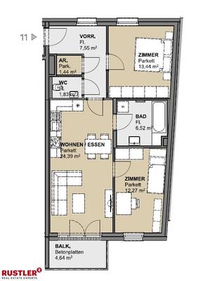 Hofseitige Balkonwohnung mit bester Anbindung