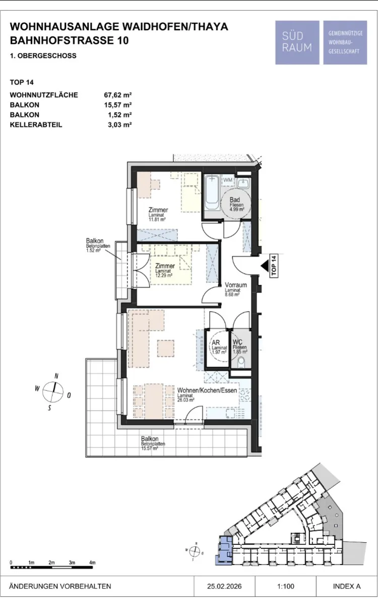 Lichtdurchflutete Süd/West Wohnung Top 14 – pohled 2